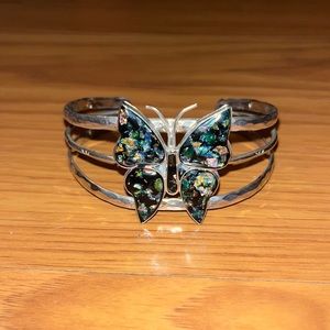 Adjustable silver/glitter butterfly bracelet